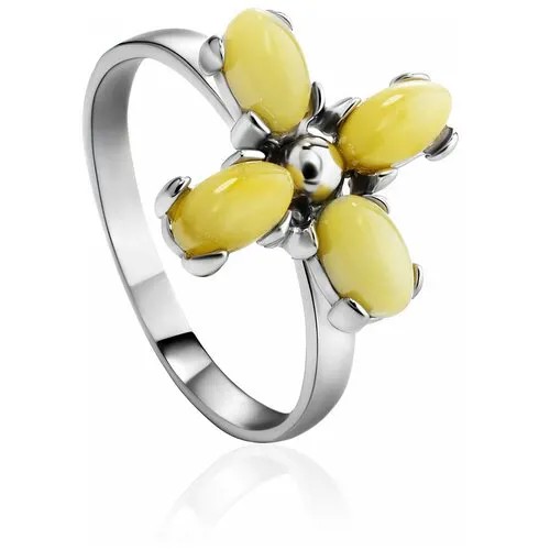 Amberholl Нежное серебряное кольцо, украшенное янтарём медового цвета «Суприм»