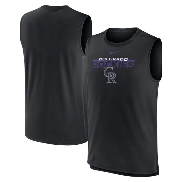 Мужская черная майка Nike Colorado Rockies Knockout Stack Exceed Muscle Tank