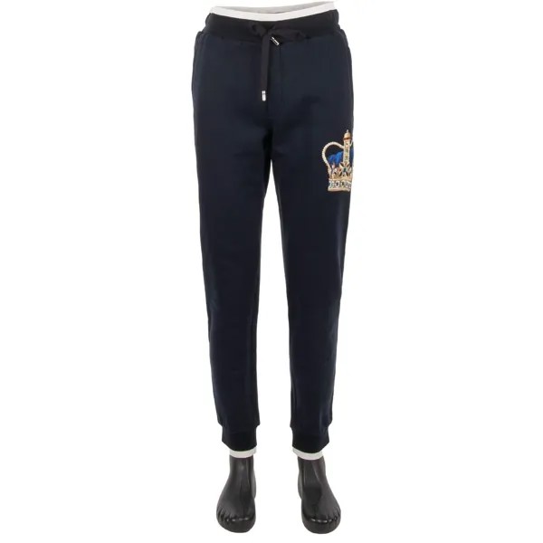 DOLCE - GABBANA Спортивные брюки из хлопка с вышивкой логотипа в виде короны, синие, 52 л 11290