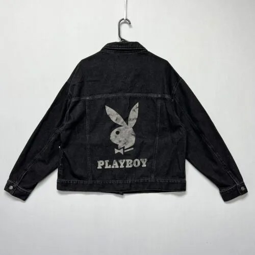Джинсовая куртка PlayBoy PacSun, женская, размер S, пальто большого размера на маленькой пуговице, черное
