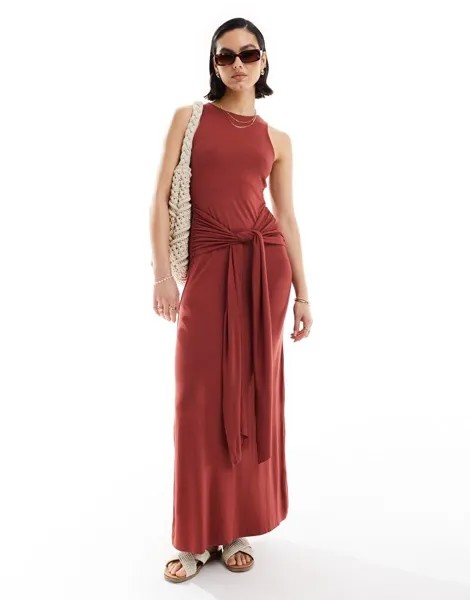 ASOS DESIGN – красное платье макси с драпировкой и завязками спереди