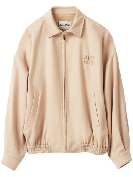 Miu Miu шерстяная куртка с логотипом, нейтральный цвет