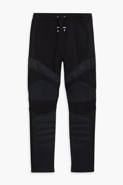 Спортивные брюки из стеганой сетки и хлопково-флисового кулиски. BALMAIN, черный
