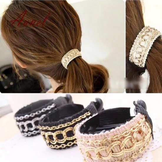 Чрезвычайно хорошие женщины цепочка ткани заколки для волос Barrette хвост держатель пряжка