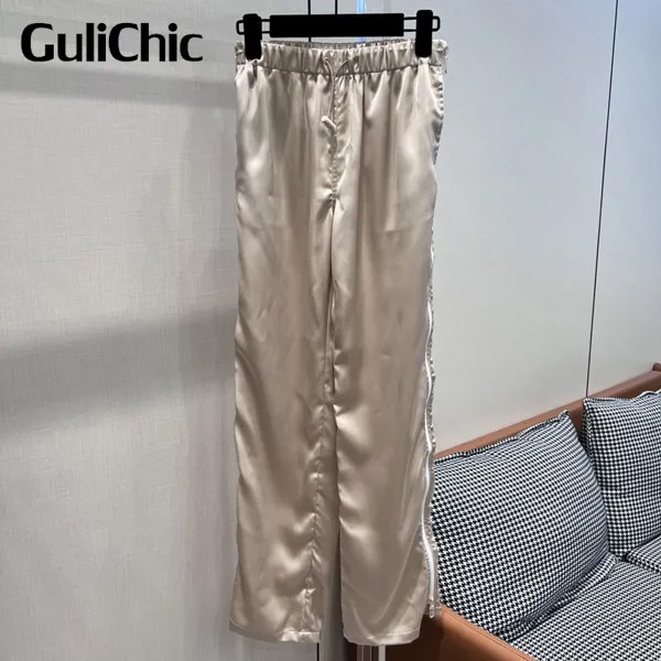Женские спортивные Прямые брюки GuliChic, однотонные спортивные брюки с эластичным поясом и боковой молнией, 12,16