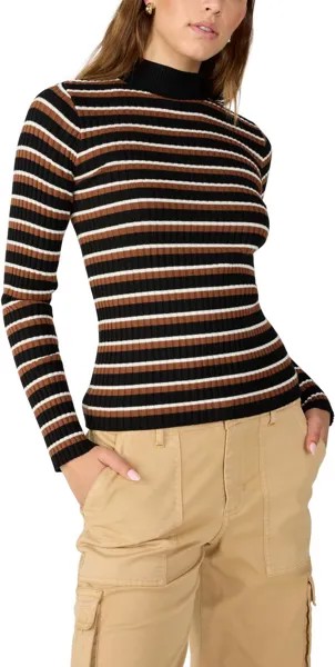 Свитер Detailed Rib Mock Top Sanctuary, цвет Black/Caramel Cafe/Milk Stripe