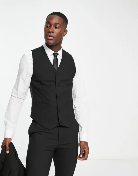 Черный костюм-скинни с жилетом ASOS DESIGN