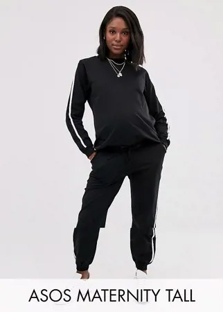 Спортивный костюм из свитшота и джоггеров с посадкой под животом ASOS DESIGN Maternity Tall-Черный