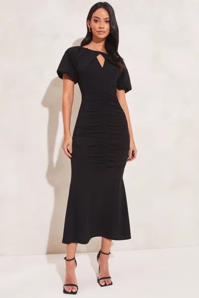 Присборенное платье с приталенным верхом и расклешенным низом присборенным спереди и вырезом-капелькой Lipsy, черный