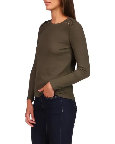 Топ Michael Kors Waffle Shoulder Lace-Up Top, цвет Ivy