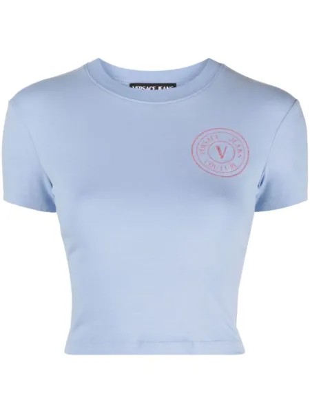 Versace Jeans Couture укороченная футболка с логотипом, синий