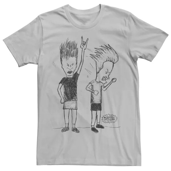 Мужская футболка Beavis And Butthead Rock Out Sketch Licensed Character, серебристый