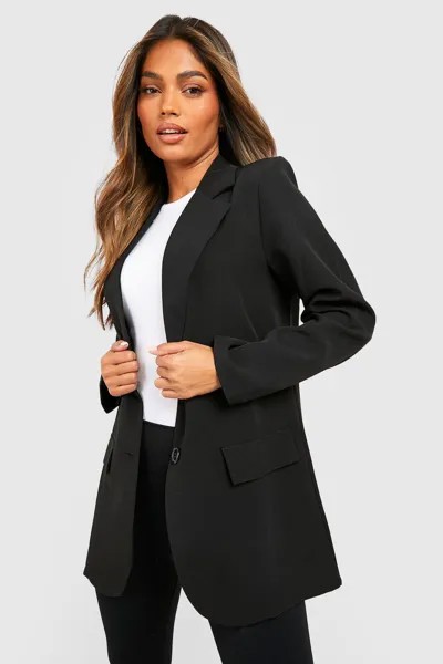 Базовый тканый однобортный приталенный пиджак boohoo, черный