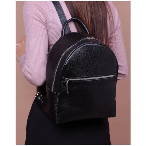 Женский рюкзак из натуральной кожи на молнии черный B008 black grain Divalli