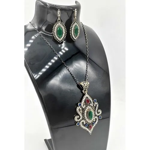 Комплект бижутерии Apsara: серьги, колье, кристалл, размер колье/цепочки 51 см, зеленый