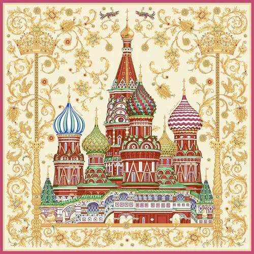 Платок Русские в моде by Nina Ruchkina, 90х90 см, красный