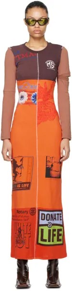 Коричнево-оранжевое регенерированное платье макси Marine Serre