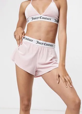 Розовые бархатные шорты с логотипом на эластичном поясе от комплекта Juicy Couture-Розовый цвет