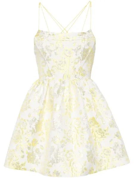Alice + olivia мини-платье из натуральной цветочной парчи, белый