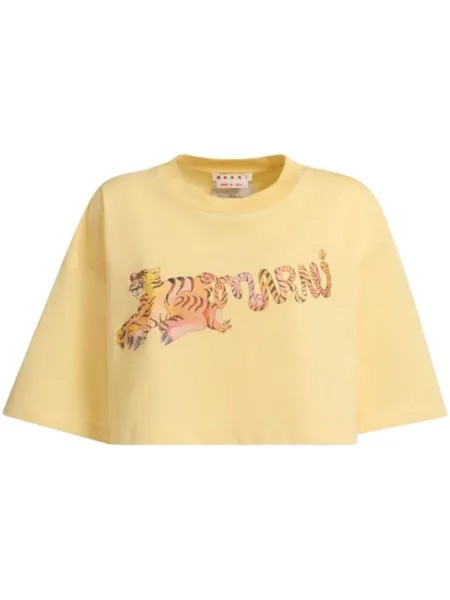 Marni укороченная футболка с логотипом, желтый