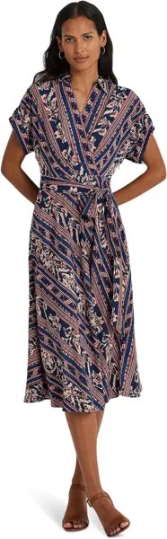 Платье LAUREN Ralph Lauren Geo-Stripe Belted Crepe Dress, цвет Navy Multi