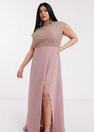 Платье макси с отделкой на лифе и высоким воротом ASOS DESIGN Curve-Многоцветный