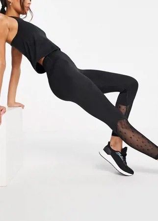 Черные леггинсы с кружевными вставками со звездами HIIT-Черный цвет