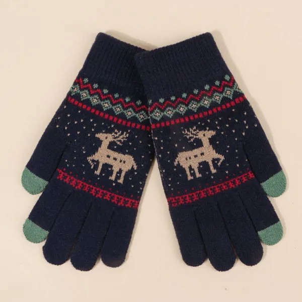 Мужские вязаные перчатки с вышивкой рождественского оленя
