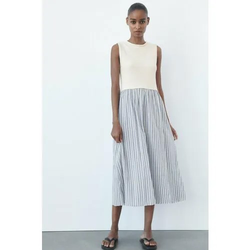 Сарафан Zara, размер L, бежевый, синий