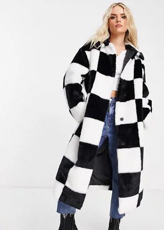 Черно-белая шуба из искусственного меха в стиле oversized ASOS DESIGN Petite-Разноцветный