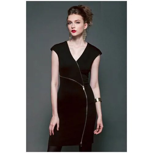 Платье Vilatte, повседневное, полуприлегающее, миди, размер 46, черный