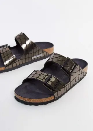 Черные шлепанцы с крокодиловым узором Birkenstock-Черный