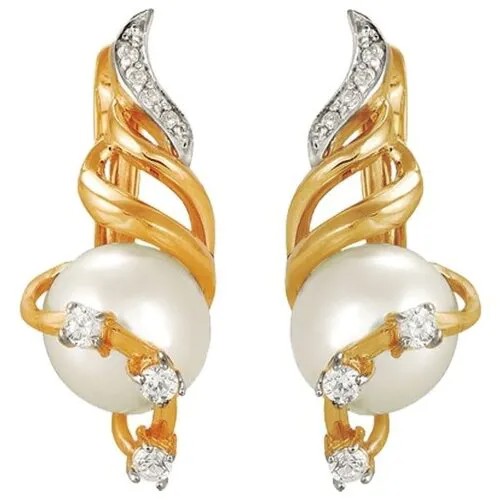 Серьги с жемчугом и фианитами из красного золота 290-1-303Р ПримаЭксклюзив