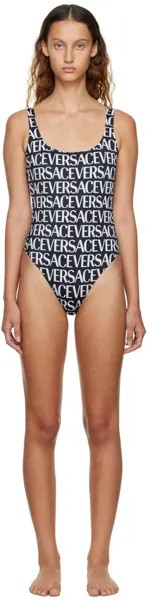 Черный цельный купальник с принтом Versace Underwear