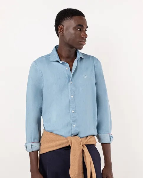 Однотонная мужская рубашка светло-синего цвета El Ganso, синий