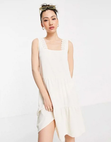 Кремовое ярусное платье мини с кружевом Vero Moda-Белый