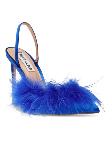 Женские атласные туфли Alexis с перьями Steve Madden, цвет Blue Satin