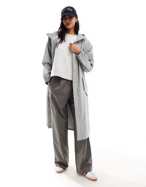 Длинная прорезиненная парка-дождевик ASOS светло-серого цвета