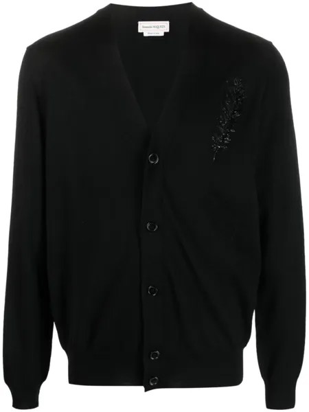 Alexander McQueen шерстяной кардиган с перьями, черный