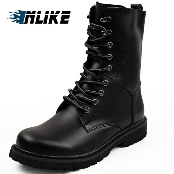 INLIKE мужские мотоциклетные ботинки больших размеров, натуральные кожаные классные армейские мужские ботинки с заклепками, байкерские кожан...