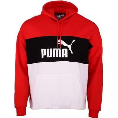 Puma Ess+ Colorblocked Pullover Hoodie Mens Red Casual Topwear 67461211