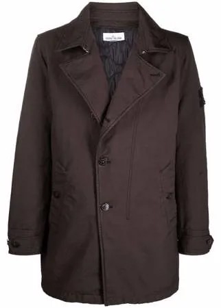 Stone Island двубортный тренч с нашивкой-логотипом