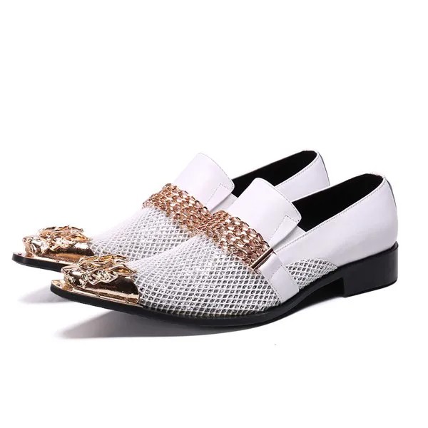 Мужские модельные туфли Sepatu Pria, белые дышащие деловые ботинки-оксфорды с пряжкой, свадебные туфли с заостренным носком, 2019