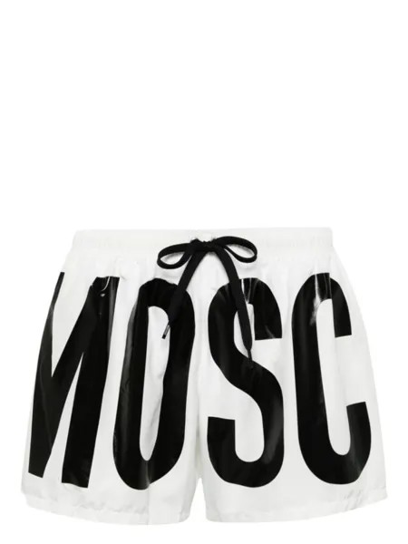 Moschino плавки-шорты с кулиской и логотипом, белый