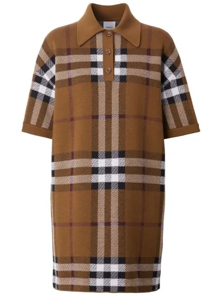 Burberry жаккардовое платье поло в клетку, коричневый