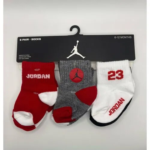 Носки Jordan 6 пар, размер 6-12 мес, красный, черный