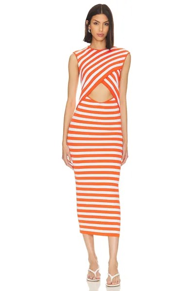 Платье миди L'Academie Tina Striped, цвет Orange & White