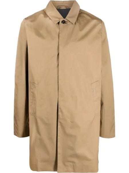 Barbour однобортное пальто с вышитым логотипом, коричневый