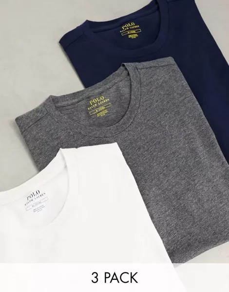Комплект из трех футболок для отдыха Polo Ralph Lauren темно-синего, серого и белого цветов