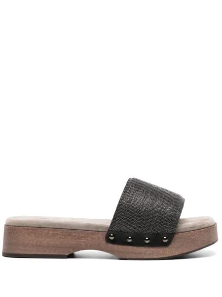Brunello Cucinelli шлепанцы с декором Monili, серый